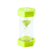 Lime green sand activity timer hourglass for children with sand flowing through clear glass educational toy