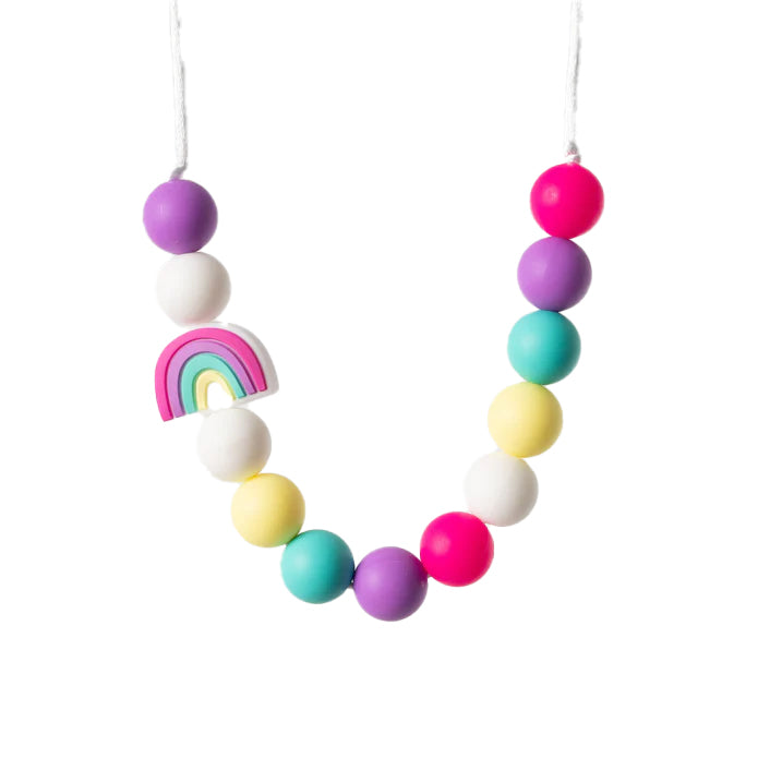 Pastel Rainbow Beaded Necklace with Rainbow Pendant