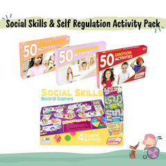 Four colourful activity and board game boxes designed for social skills and emotional regulation development for children.