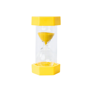 Yellow sand activity timer with a clear hourglass chamber for children educational toys and visual timing activities